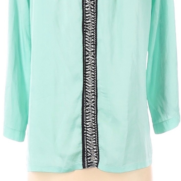 Nanette Lepore Peasant Top Blouse Mint Green Satin 3/4 Sleeve Women’s Small S - Picture 6 of 11